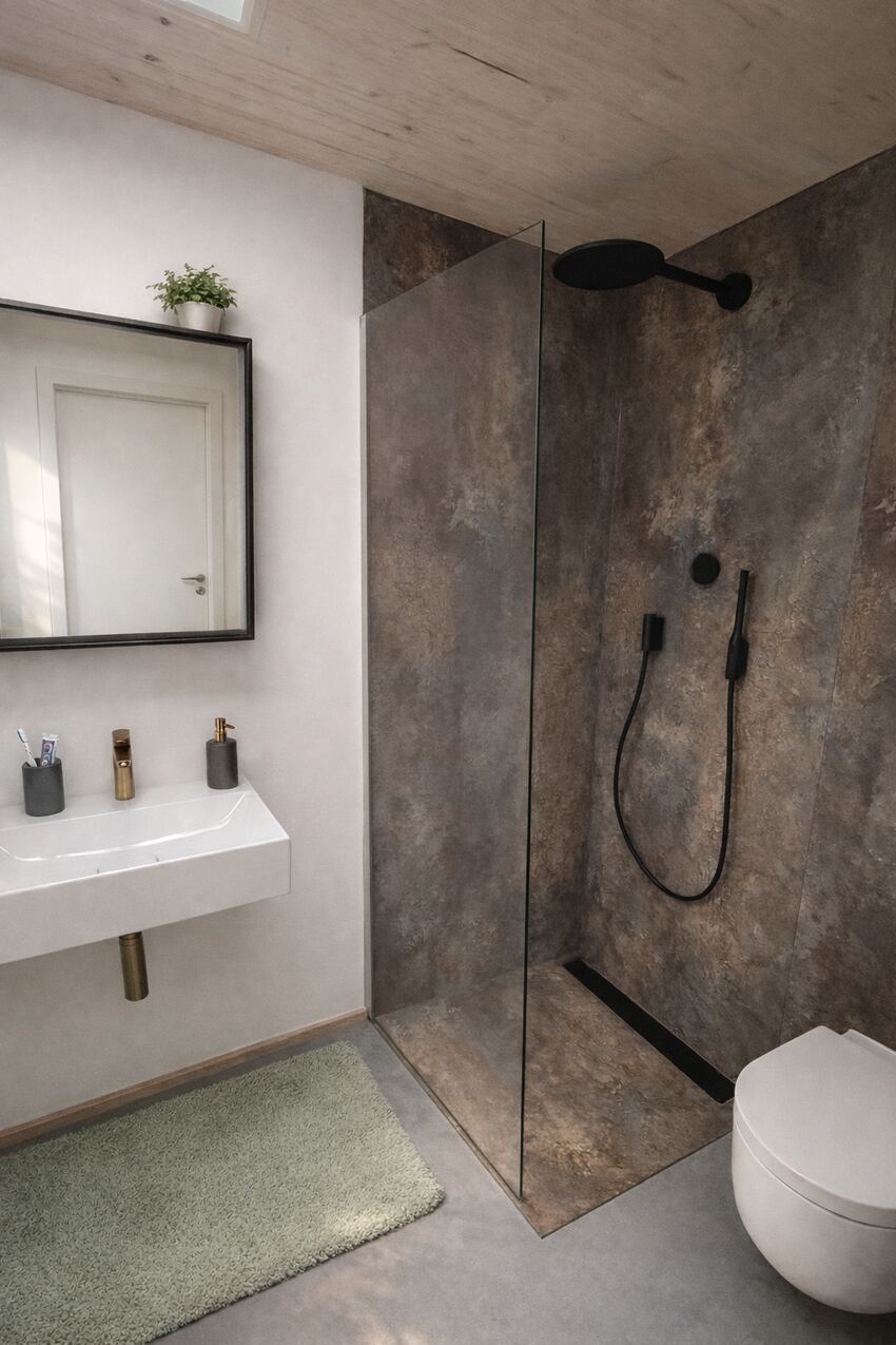 Modernes Bad mit ebenerdiger Glasdusche